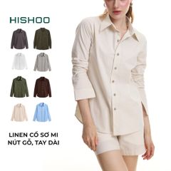 Áo Sơ Mi Nút Gỗ Tay Dài Nữ Relax Form Rộng, Cổ Thường, Lai Ngang Linen Solene Vải Mềm Mát HISHOO A2G003