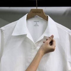 Áo Sơ Mi Nữ Relax Form Rộng, Cổ Danton, Lai Ngang Linen Solene Vải Mềm Mát HISHOO A1G004