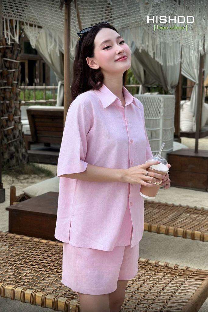 Áo Sơ Mi Nữ Relax Form Rộng, Cổ Thường, Lai Ngang Linen Solene Vải Mềm Mát HISHOO A1G003