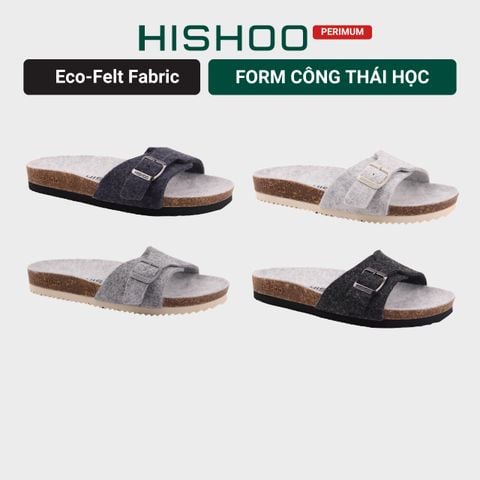 Dép đế trấu birken 1 khóa vải dạ Premium HISHOO B113
