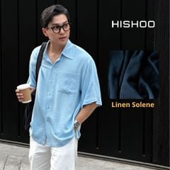 Áo Sơ Mi Nam Xanh Nhạt Relax Form Rộng, Cổ Thường, Lai Ngang Linen Solene Vải Mềm Mát HISHOO A1T003
