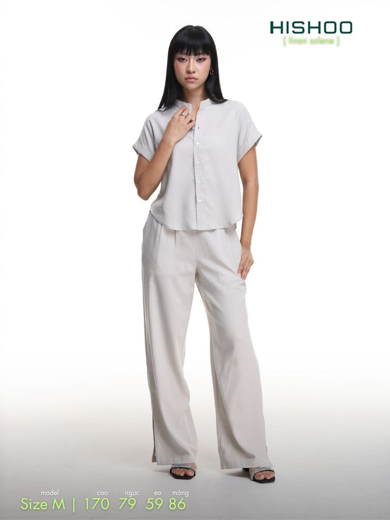 Quần dài Linen Nữ Lưng Thun, Xẻ Tà Hishoo basic mặc đi chơi, đi làm HISHOO Q3G001