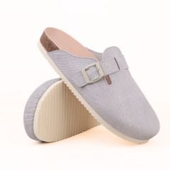 Dép đế trấu sục Boston quai ngang xám Demin Premium HISHOO B109