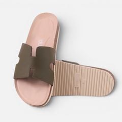Dép đế trấu birken Xanh Olive  chữ H premium HISHOO B095