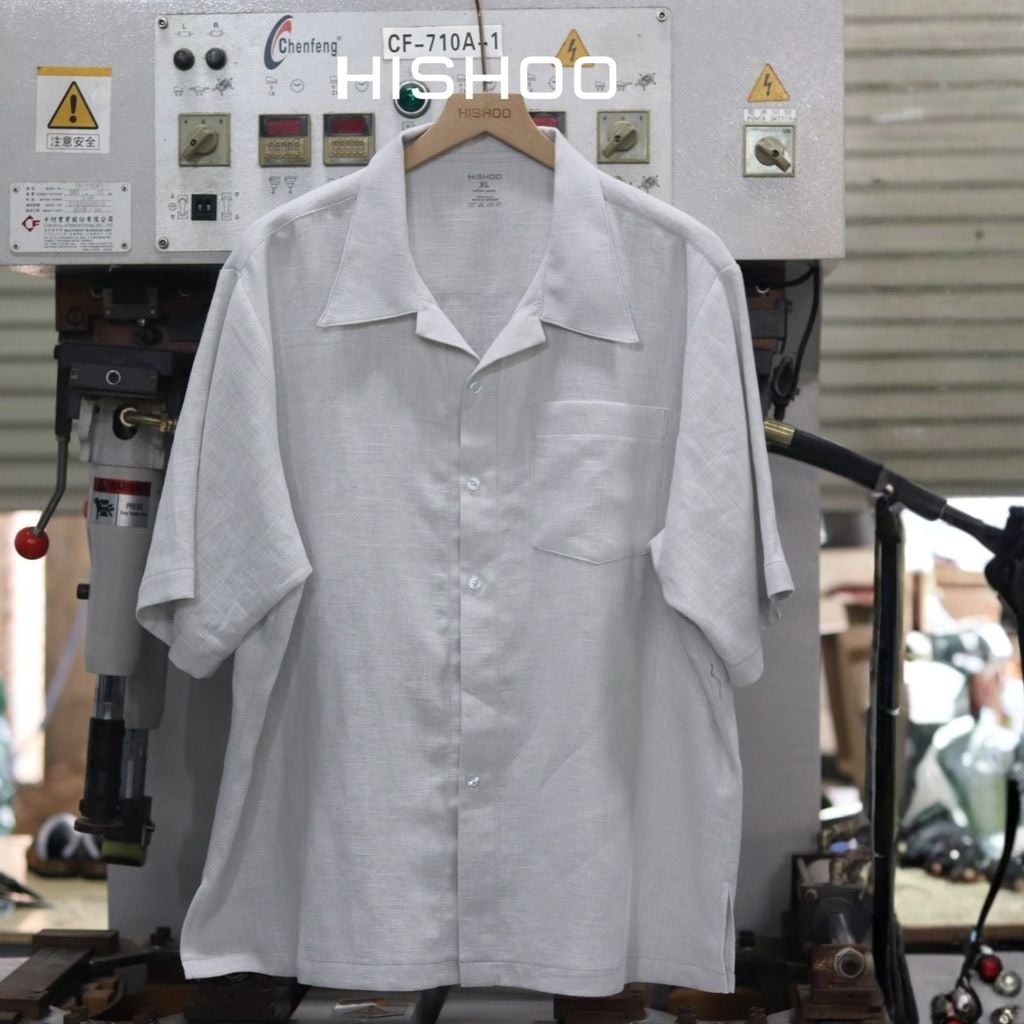 Áo Sơ Mi Nam Relax Form Rộng, Cổ Danton, Lai Ngang Linen Solene Vải Mềm Mát HISHOO A1T004