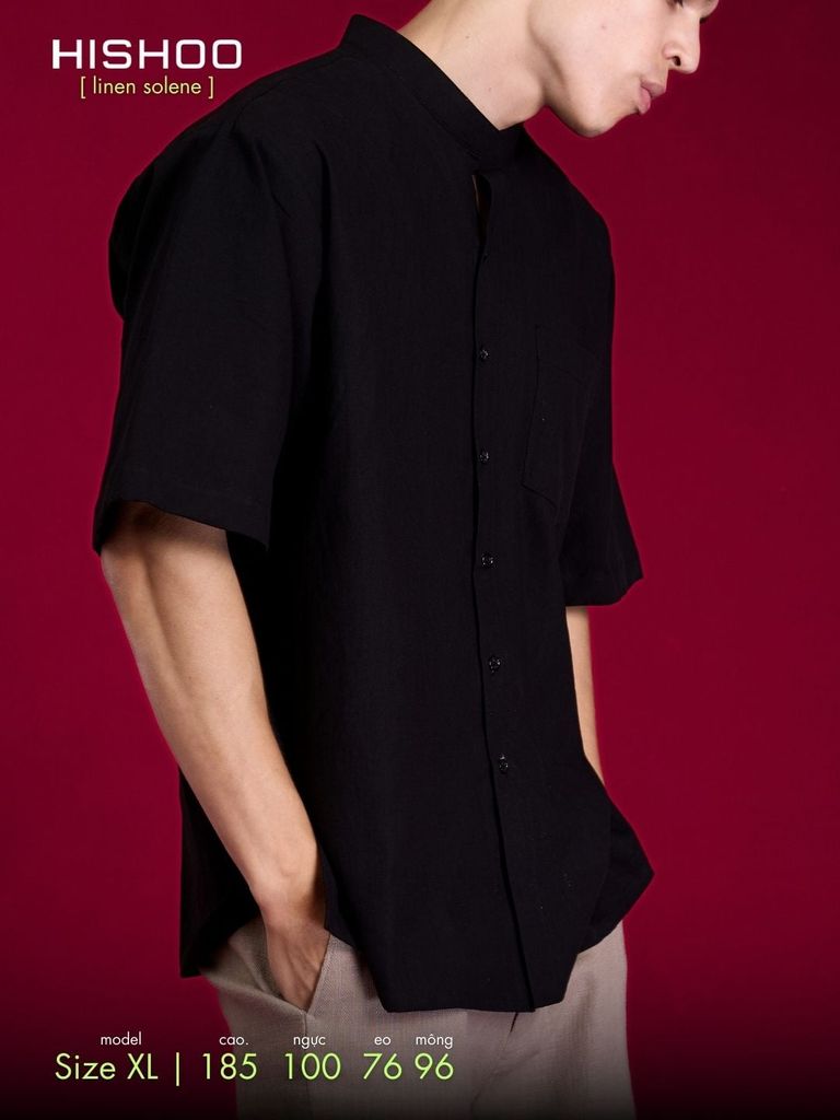 Áo Sơ Mi Nam Relax Form Rộng, Cổ Tàu Vuông, Lai Ngang Linen Solene Vải Mềm Mát HISHOO A1T002