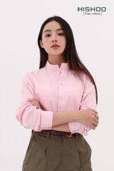 Áo Sơ Mi Tay Dài Nữ Relax Form Rộng, Cổ Tàu Vuông, Lai Ngang Linen Solene Vải Mềm Mát HISHOO A2G002