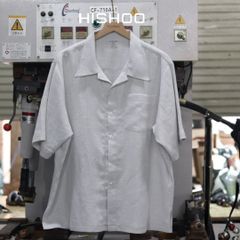 Áo Sơ Mi Nam Xám Tro Relax Form Rộng, Cổ Danton, Lai Ngang Linen Solene Vải Mềm Mát HISHOO A1T004