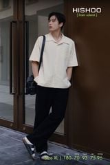 Áo Sơ Mi Nam Kem Relax Form Rộng, Cổ Danton, Lai Ngang Linen Solene Vải Mềm Mát HISHOO A1T004