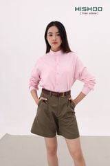 Áo Sơ Mi Tay Dài Nữ Relax Form Rộng, Cổ Tàu Vuông, Lai Ngang Linen Solene Vải Mềm Mát HISHOO A2G002