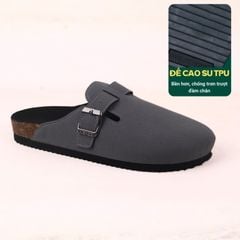 Dép đế trấu sục Boston Xám/ Kem/Bò quai ngang da lộn HISHOO R109
