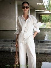 Áo Sơ Mi Nút Gỗ Tay Dài Nữ Relax Form Rộng, Cổ Thường, Lai Ngang Linen Solene Vải Mềm Mát HISHOO A2G003