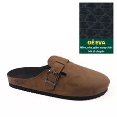 Dép đế trấu sục Boston quai ngang Nâu da lộn HISHOO R109