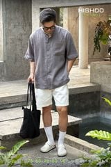 Áo Sơ Mi Xám Chuột Nam Relax Form Rộng, Cổ Tàu Vuông, Lai Ngang Linen Solene Vải Mềm Mát HISHOO A1T002