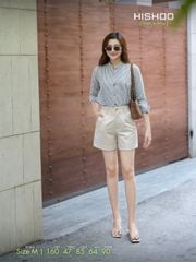 Quần kaki nữ lưng cao xếp li Hishoo short suông basic mặc đi chơi, đi làm HISHOO Q2G001