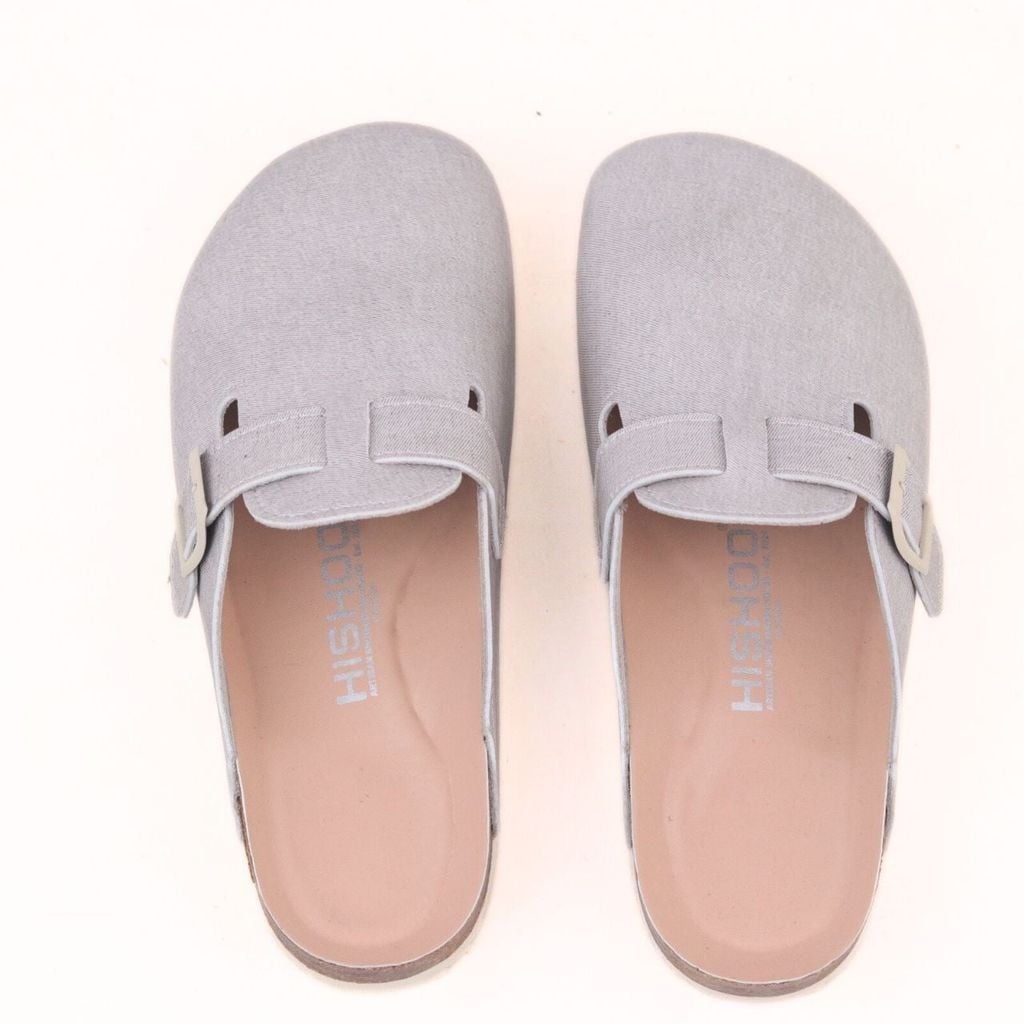 Dép đế trấu sục Boston quai ngang xám Demin Premium HISHOO B109