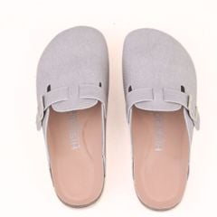 Dép đế trấu sục Boston quai ngang xám Demin Premium HISHOO B109