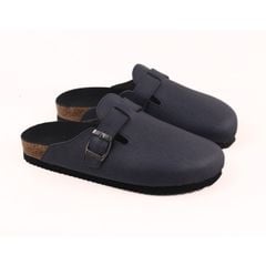 Dép đế trấu sục Boston quai ngang Xanh Dương da saffiano  HISHOO R109