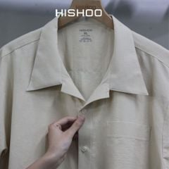 Áo Sơ Mi Nam Kem Relax Form Rộng, Cổ Danton, Lai Ngang Linen Solene Vải Mềm Mát HISHOO A1T004