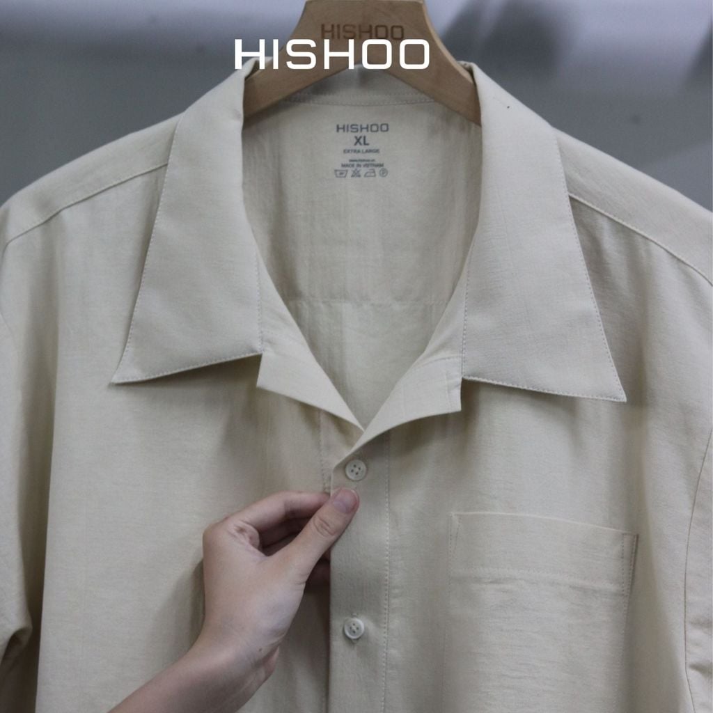 Áo Sơ Mi Nam Relax Form Rộng, Cổ Danton, Lai Ngang Linen Solene Vải Mềm Mát HISHOO A1T004