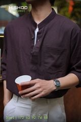 Áo Sơ Mi Nam Tay Dài Relax Form Rộng, Cổ Tàu Vuông, Lai Ngang Linen Solene Vải Mềm Mát HISHOO A2T002