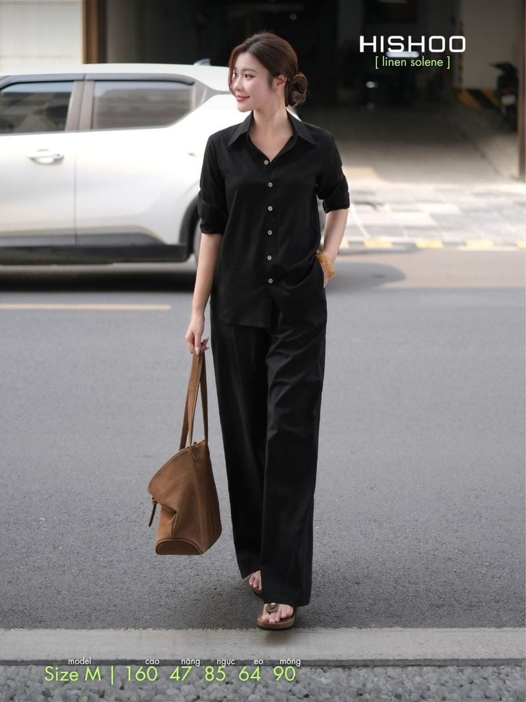 Quần dài Linen Nữ Lưng Thun, Hishoo basic mặc đi chơi, đi làm HISHOO Q3G001