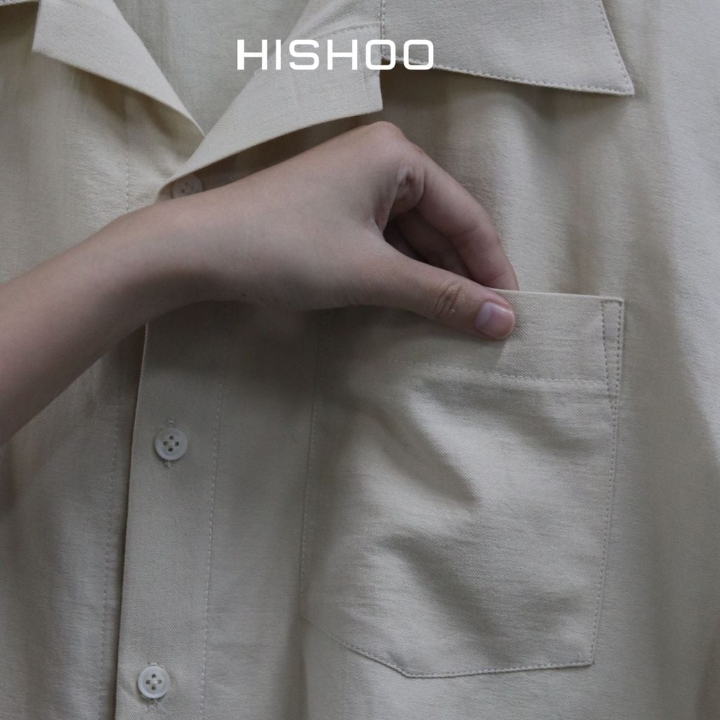 Áo Sơ Mi Nam Relax Form Rộng, Cổ Danton, Lai Ngang Linen Solene Vải Mềm Mát HISHOO A1T004