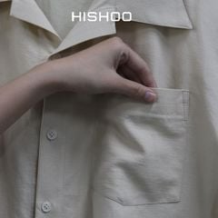 Áo Sơ Mi Nam Relax Form Rộng, Cổ Danton, Lai Ngang Linen Solene Vải Mềm Mát HISHOO A1T004