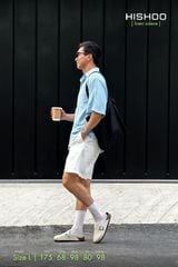 Áo Sơ Mi Nam Xanh Nhạt Relax Form Rộng, Cổ Thường, Lai Ngang Linen Solene Vải Mềm Mát HISHOO A1T003