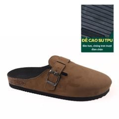Dép đế trấu sục Boston quai ngang Nâu da lộn HISHOO R109