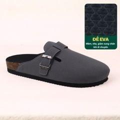 Dép đế trấu sục Boston Xám/ Kem/Bò quai ngang da lộn HISHOO R109