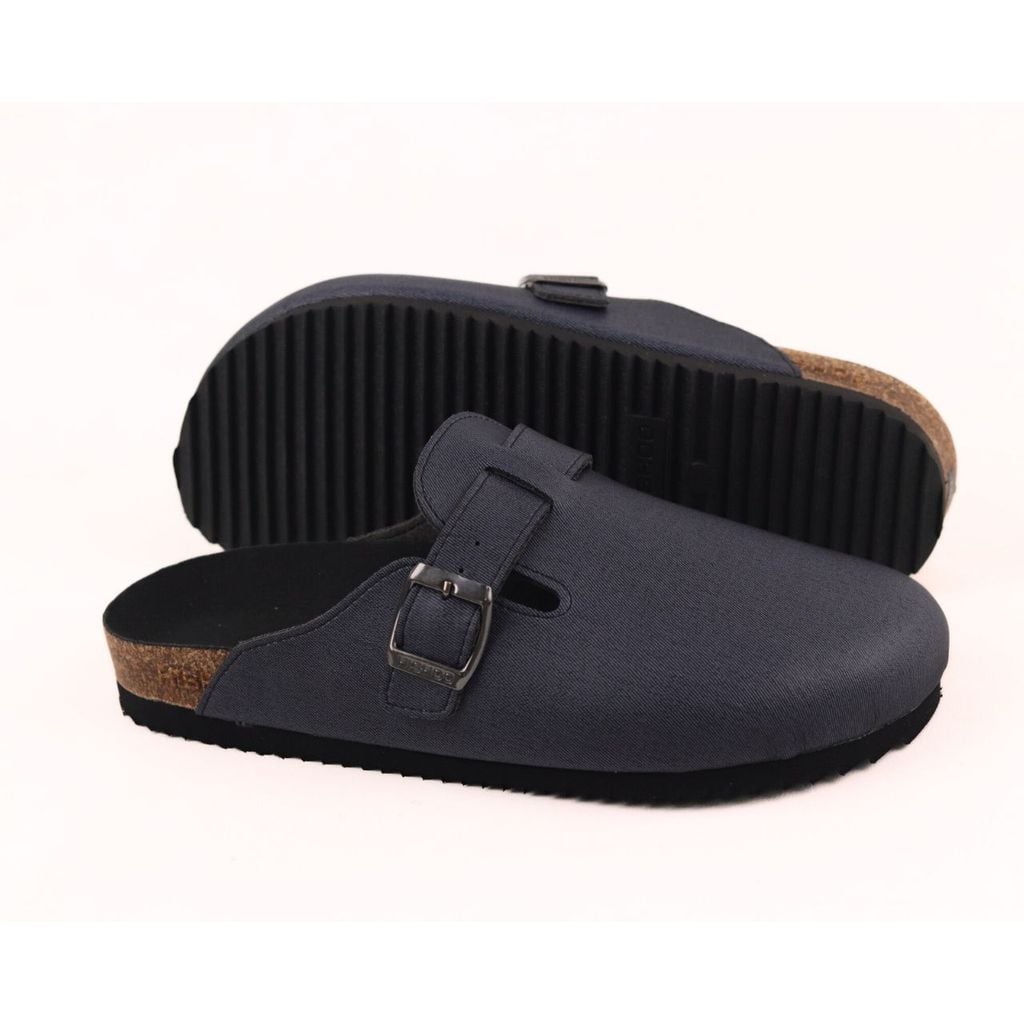 Dép đế trấu sục Boston quai ngang Xanh Dương da saffiano  HISHOO R109