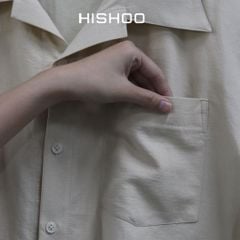 Áo Sơ Mi Nam Kem Relax Form Rộng, Cổ Danton, Lai Ngang Linen Solene Vải Mềm Mát HISHOO A1T004