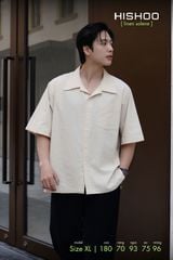 Áo Sơ Mi Nam Kem Relax Form Rộng, Cổ Danton, Lai Ngang Linen Solene Vải Mềm Mát HISHOO A1T004