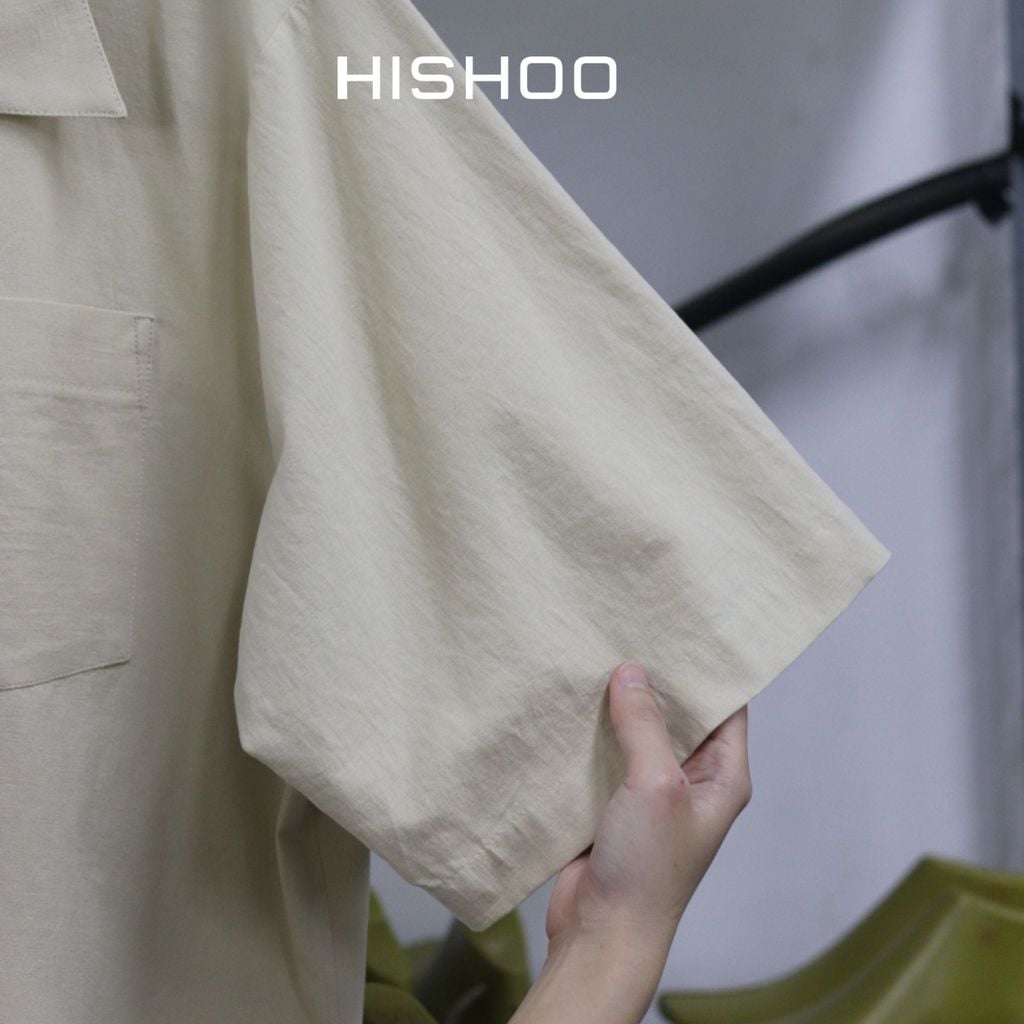 Áo Sơ Mi Nam Relax Form Rộng, Cổ Danton, Lai Ngang Linen Solene Vải Mềm Mát HISHOO A1T004