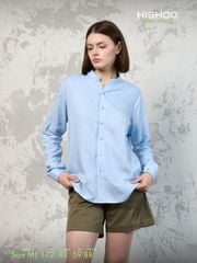 Áo Sơ Mi Tay Dài Nữ Relax Form Rộng, Cổ Tàu Vuông, Lai Ngang Linen Solene Vải Mềm Mát HISHOO A2G002
