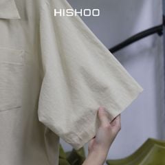 Áo Sơ Mi Nam Kem Relax Form Rộng, Cổ Danton, Lai Ngang Linen Solene Vải Mềm Mát HISHOO A1T004