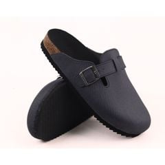 Dép đế trấu sục Boston quai ngang Xanh Dương da saffiano  HISHOO R109