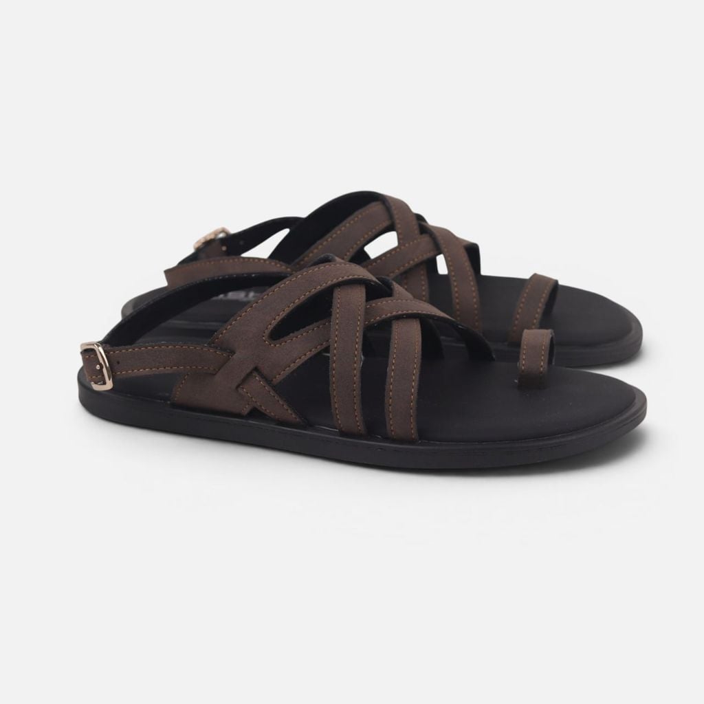 Dép Sandal lê bệt Nam quai ngang xỏ ngón lót da premium Manto 6 HISHOO W010