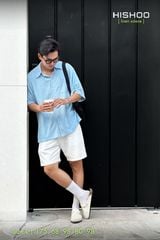 Áo Sơ Mi Nam Xanh Nhạt Relax Form Rộng, Cổ Thường, Lai Ngang Linen Solene Vải Mềm Mát HISHOO A1T003