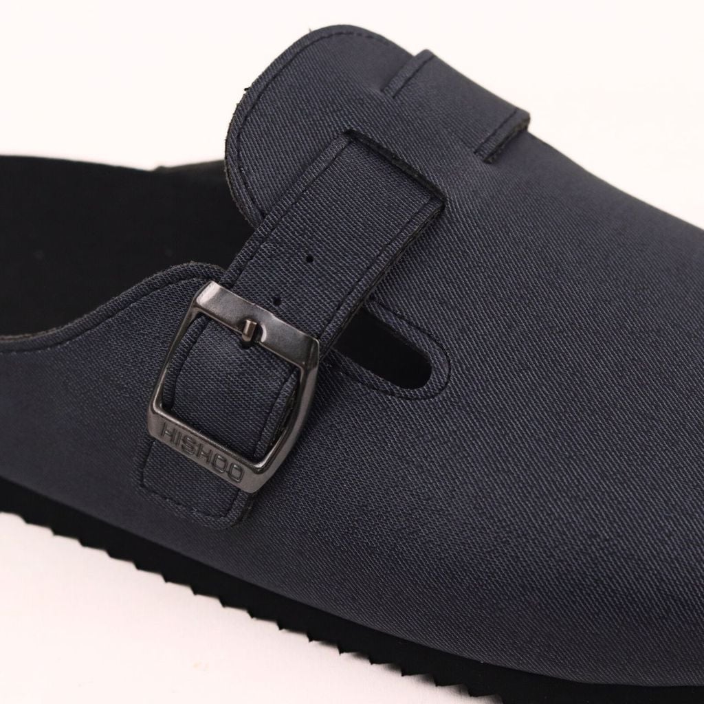 Dép đế trấu sục Boston quai ngang Xanh Dương da saffiano  HISHOO R109