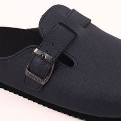 Dép đế trấu sục Boston quai ngang Xanh Dương da saffiano  HISHOO R109