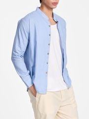Áo Sơ Mi Nam Nút Gỗ Tay Dài Relax Form Rộng, Cổ Tàu Vuông, Lai Ngang Linen Solene Vải Mềm Mát HISHOO A2T002