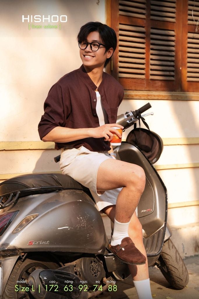 Áo Sơ Mi Nam Tay Dài Relax Form Rộng, Cổ Tàu Vuông, Lai Ngang Linen Solene Vải Mềm Mát HISHOO A2T002