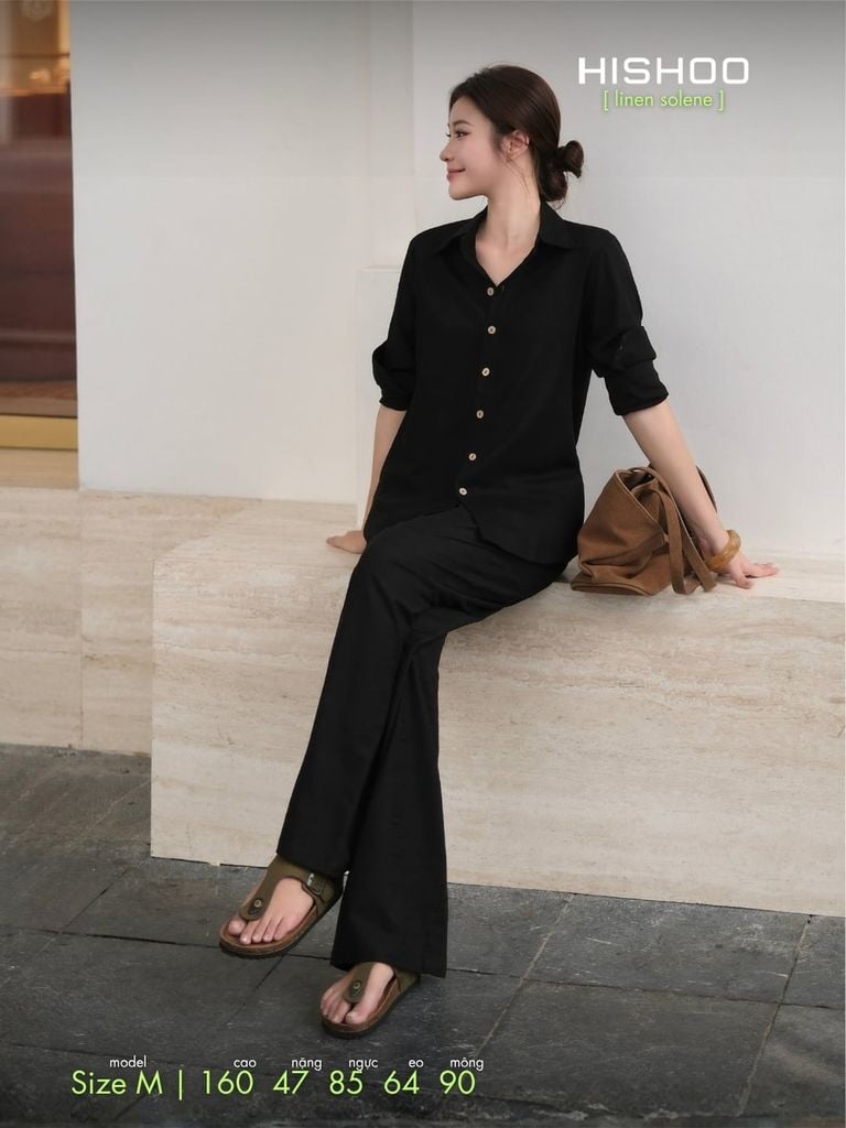 Quần dài Linen Nữ Lưng Thun, Hishoo basic mặc đi chơi, đi làm HISHOO Q3G001