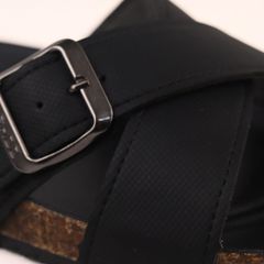 Dép đế trấu birken quai chéo [CÓ KHOÁ] MẶT ĐEN da SAFFIANO Hishoo M096