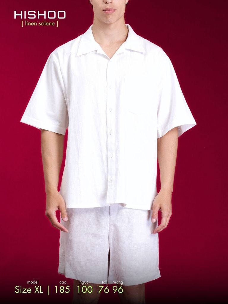 Áo Sơ Mi Nam Relax Form Rộng, Cổ Danton, Lai Ngang Linen Solene Vải Mềm Mát HISHOO A1T004