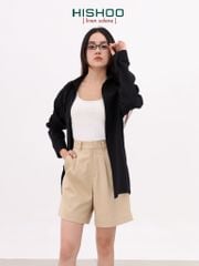 Quần kaki nữ lưng cao xếp li Hishoo short suông basic mặc đi chơi, đi làm HISHOO Q2G001