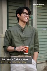 Áo Sơ Mi Nam Rêu Tay Dài Relax Form Rộng, Cổ Tàu Vuông, Lai Ngang Linen Solene Vải Mềm Mát HISHOO A2T002