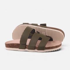 Dép đế trấu birken Xanh Olive Chữ H Sandal quai ngang bản premium HISHOO B104